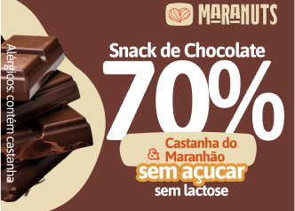 Snack de Chocolate 70% & Castanha do Maranhão Sem Açúcar e Sem Lactose
